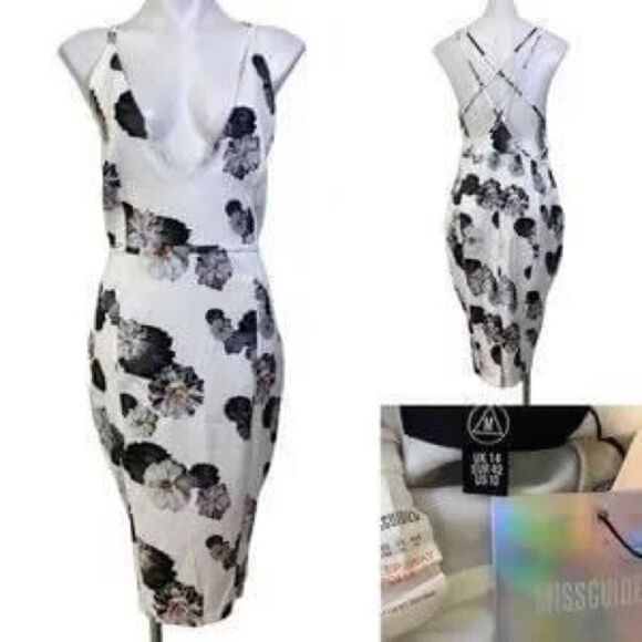 Missguided NWT size 10 White Blue Floral Midi Dress - Picture 1 of 4
